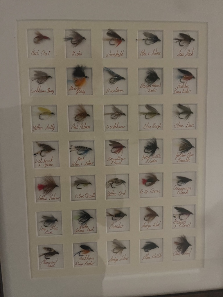 Framed fly fishing lures poster with hand-tied flies